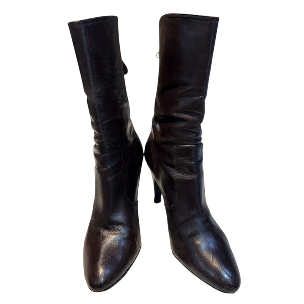 Cole Haan Brown Leather Pointed-Toe Mid-Calf Heeled Boots